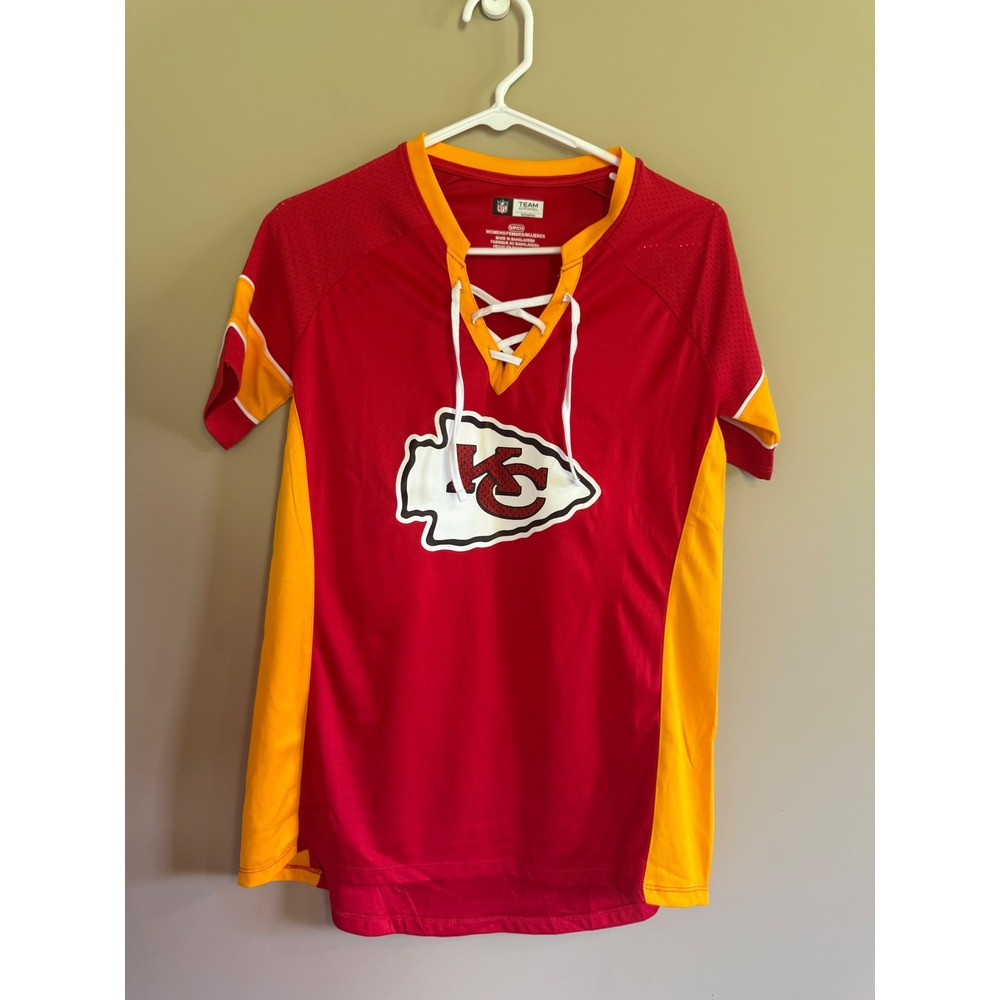 NFL Team Apparel Kansas City Chiefs Womens Red Lace Up Jersey Top‎ Small